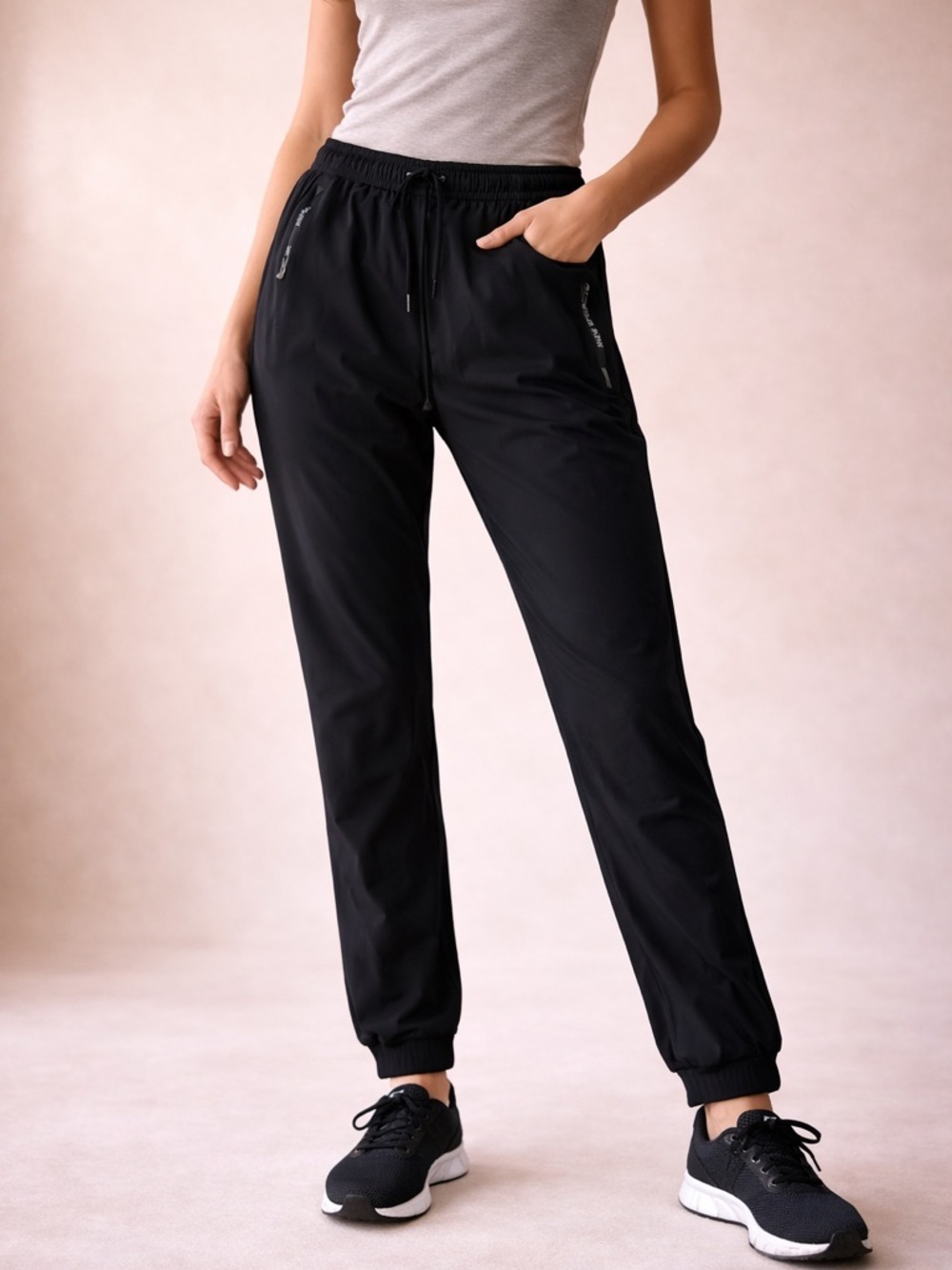 Black Athletic Joggers Zipper Pocket Athleisure Pants Size M